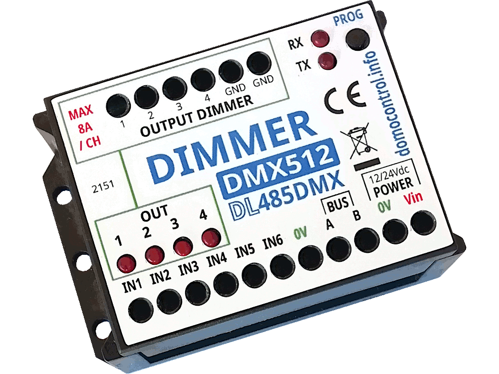 DL485DMX - Dimmer DMX 4 canali per LED 12V / 24V - Corrente max 8A/CH max  32A
