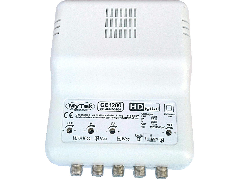 Centralino 4 ing VHF  -  21:32  -  34:60  -  UHF 20dB 4R 112/115dBuV - Telealim. automatica  Con Filtro LTE