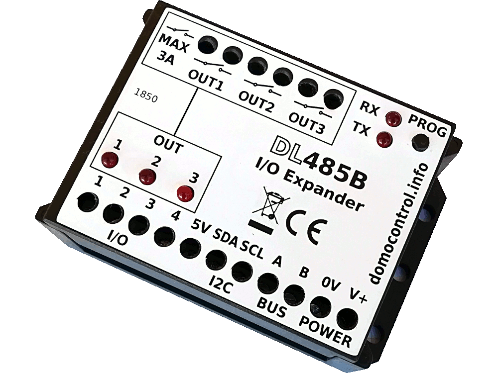 DL485B - Expander based on DANBUS. 4 IO, I2C, 3 Relay Outputs - Complete with container and terminal block
