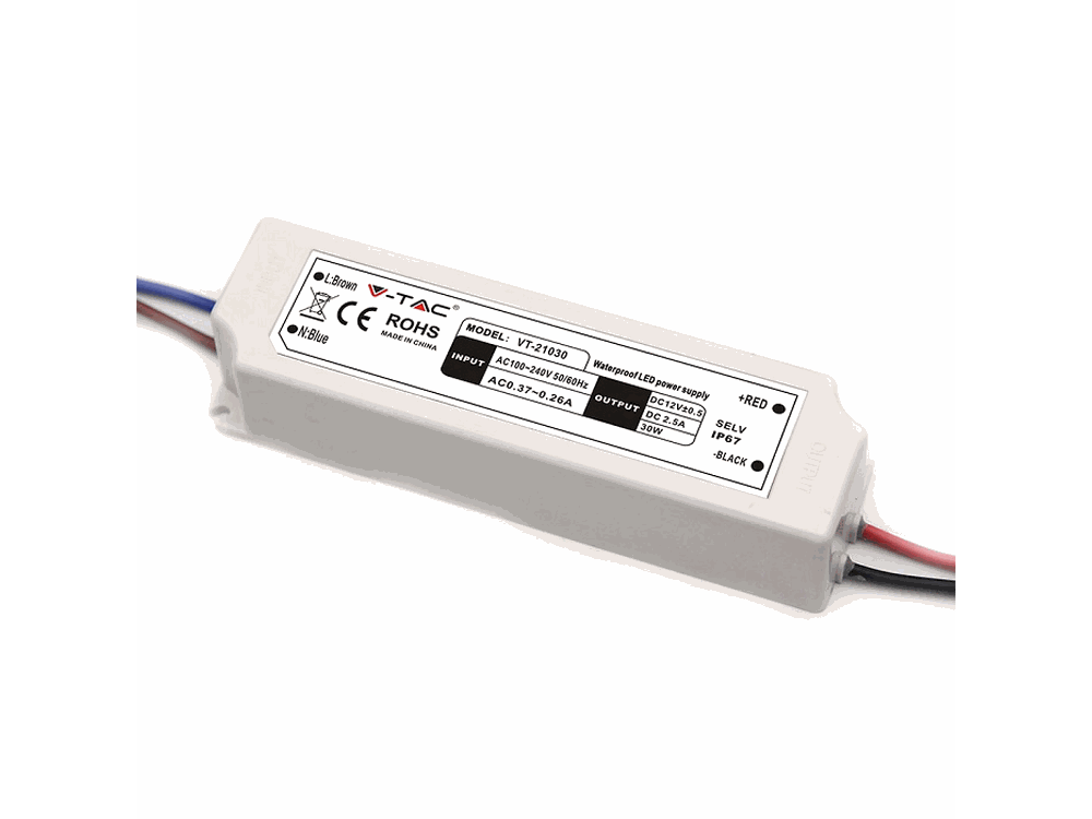 LED Plastic Slim Power Supply - 30W 12V IP67 LUMEN: -