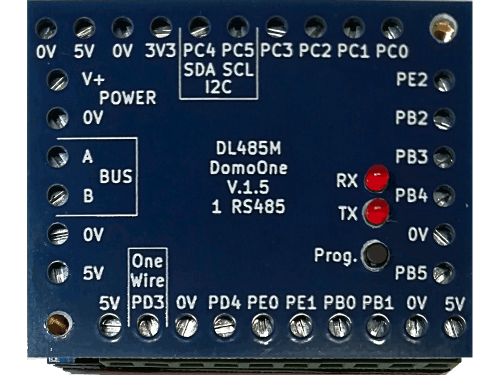 DL485MPLC - Expansion card with DL485 bus and DANBUS and PLC protocol. 12 IO, I2C, OneWire - Complete with housing