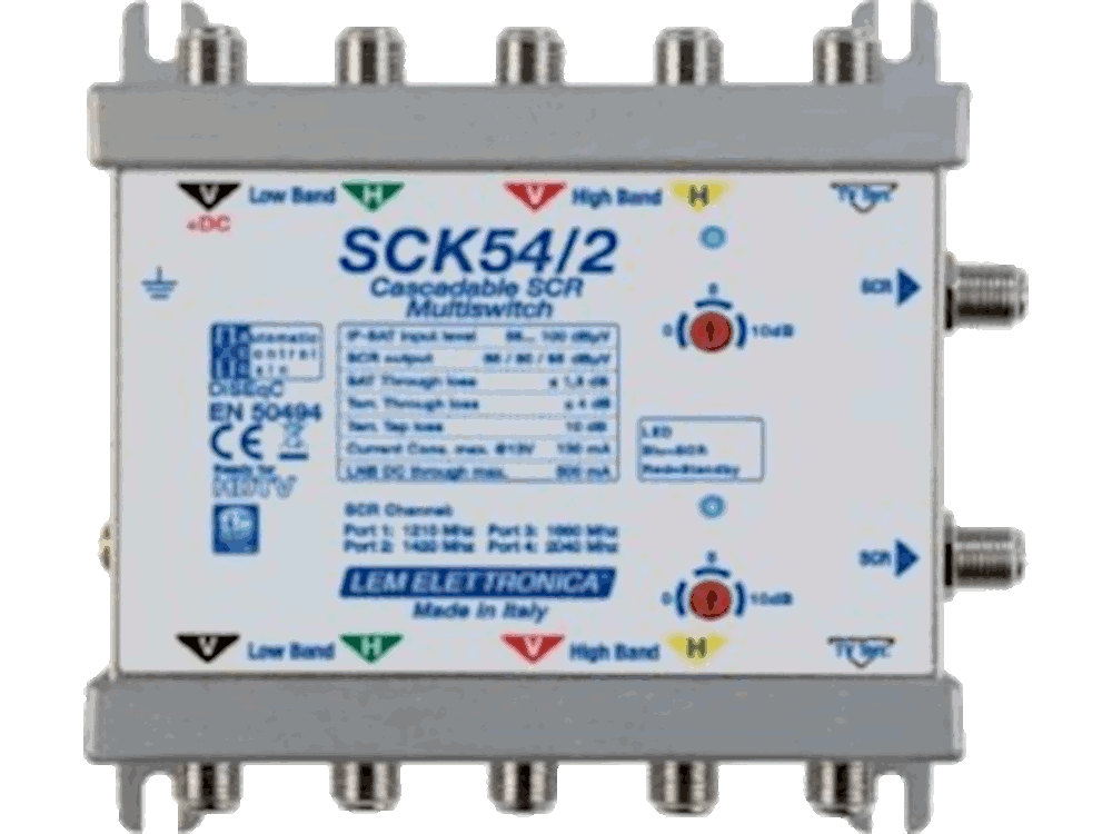 Multiswitch SCR a 5 cavi, 2 uscite, 4 frequenze SKY - Controllo automatico del guadagno ACG
