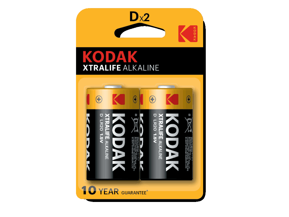 Batteria Kodak XTRALIFE Alcalina Torcia LR20  D - Blister da 2 pezzi