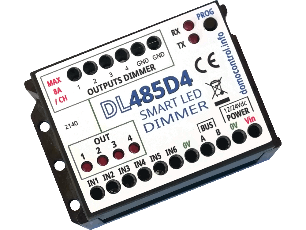DL485D4 - Dimmer LED a 4 canali 12V/24V 8A/CH + master + tempo massimo ON... con funzionalità avanzate