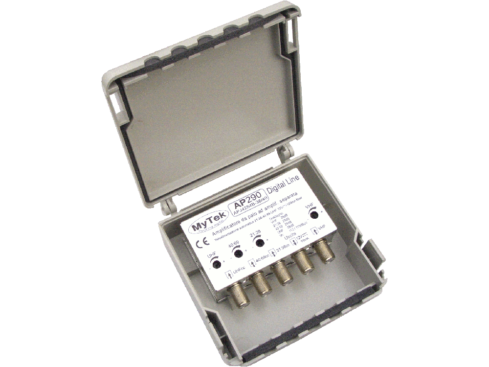 Amplificatore da palo 4 ing III  -  21:32  -  34:48  -  21:48 20dB 4 Regolazioni 112/115dBuV - Filtro  LTE 4G+5G - Telealim. automatica