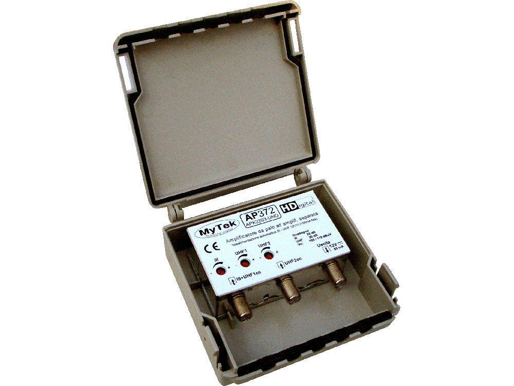 Amplificatore da palo 2 ing III+UHF  -  UHF 20dB  3R 105/110dBuV - Telealimentazione automatica &quot;UNO&quot; + filtro 5G in omaggio