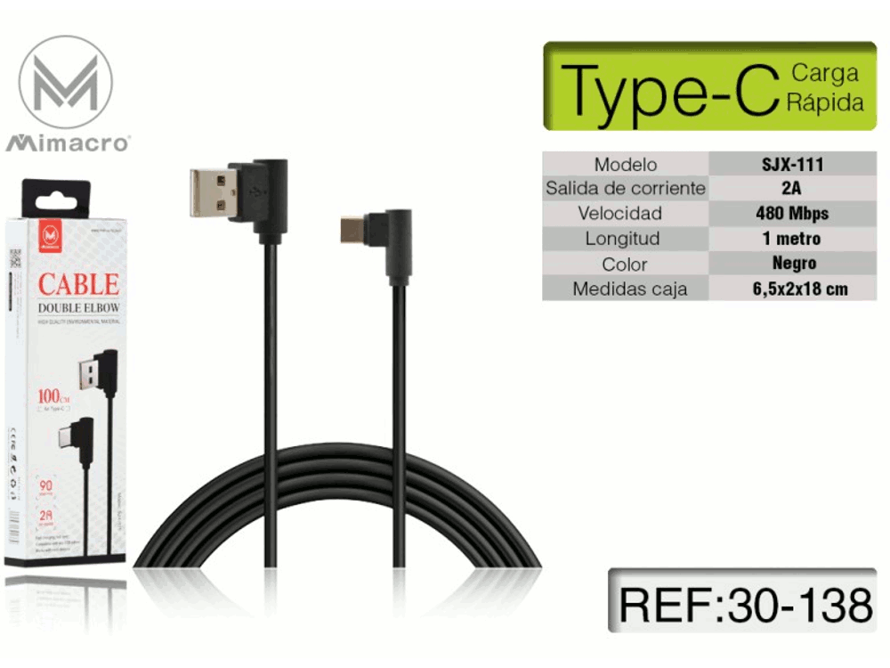 Cavo alimentazione USB Type C - Alta corrente - Lunghezza 1 metro - Nero - Ad angolo
