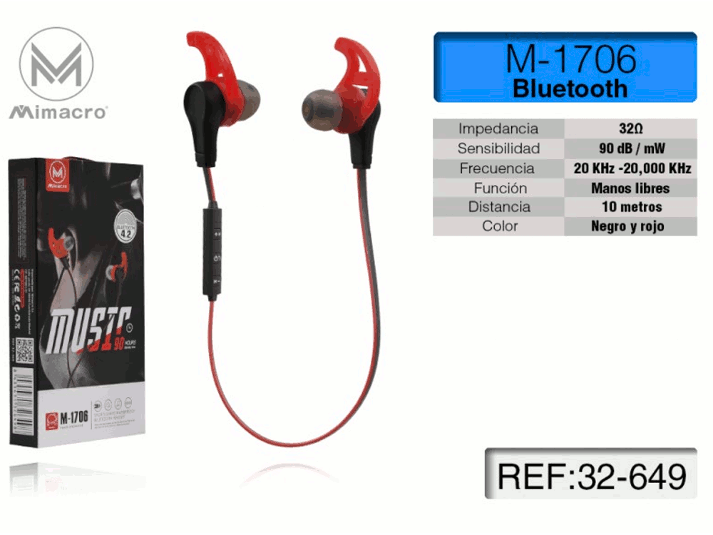 Auricolare SPORT stereo Bluetooth Rosso con microfono