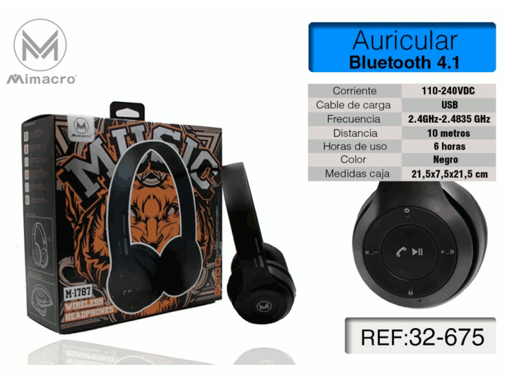 Cuffia Bluetooth Colore Nero