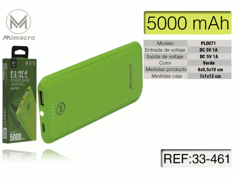 Power bank 5000mA 5V  Super Slim Verde