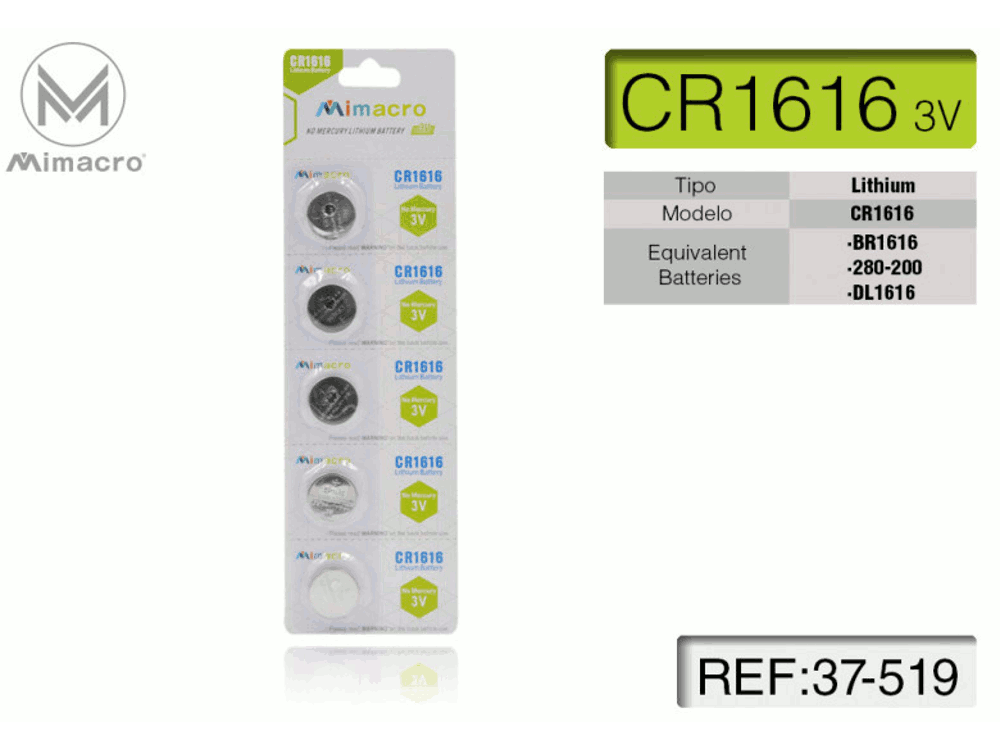 Blister batterie LITIO CR1616 3V 5Pz/blister