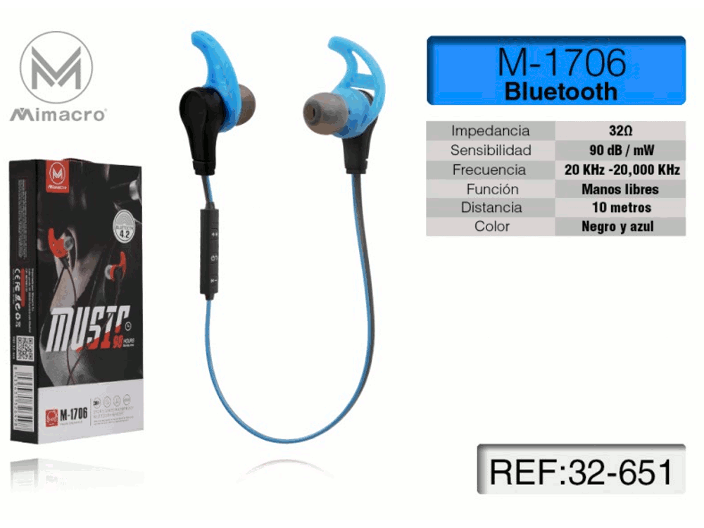 Auricolare SPORT stereo Bluetooth Blu con microfono