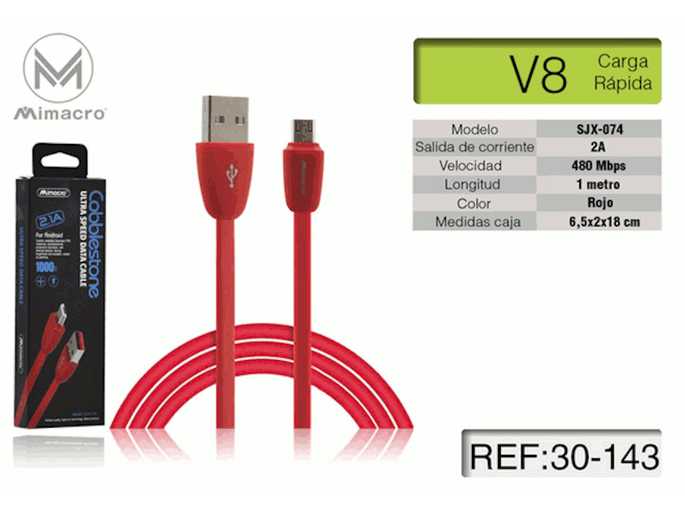 Cavo alimentazione USB - MicroUsb per Android - Alta corrente - Lunghezza 1 metro - Colore Rosso