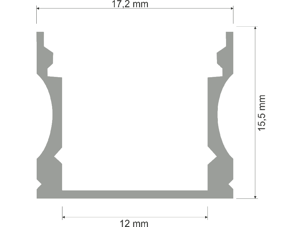 Profilo in Alluminio per Strip LED (Max l: 12,5mm) Copertura Satinata 2000 x 17,2 x 14,4mm