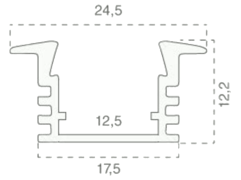 Profilo in Alluminio per Strip LED a Incasso per Cartongesso (Max l: 12,5mm) Copertura Satinata 2000 x 24,5 x 12,2mm