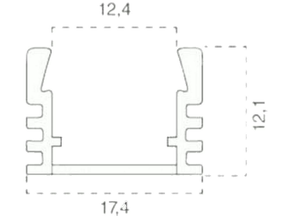 Profilo in Alluminio per Strip LED (Max l: 12,4mm) Copertura Satinata 2000 x 17,4 x 12,1mm