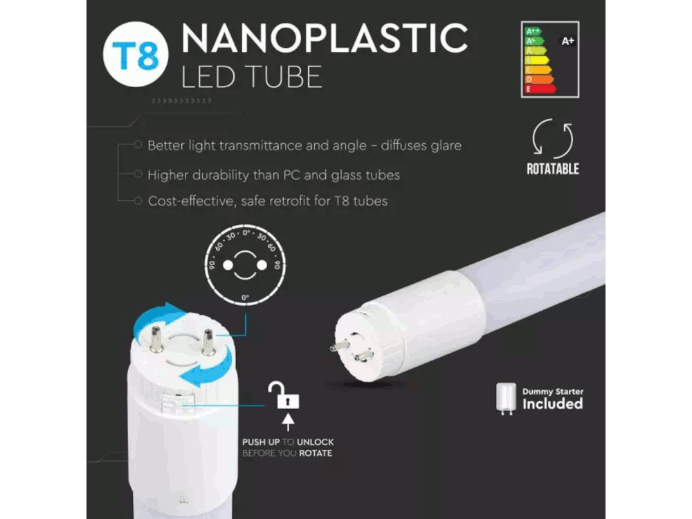 LED Tube T8 Samsung Chip - 60cm 10W G13 Nano Plastic 6400K LUMEN: 850