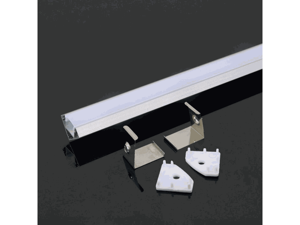 Profilo in Alluminio Angolare per Strip LED (Max l: 12,1mm) Copertura Satinata 2000 x 19 x 19mm