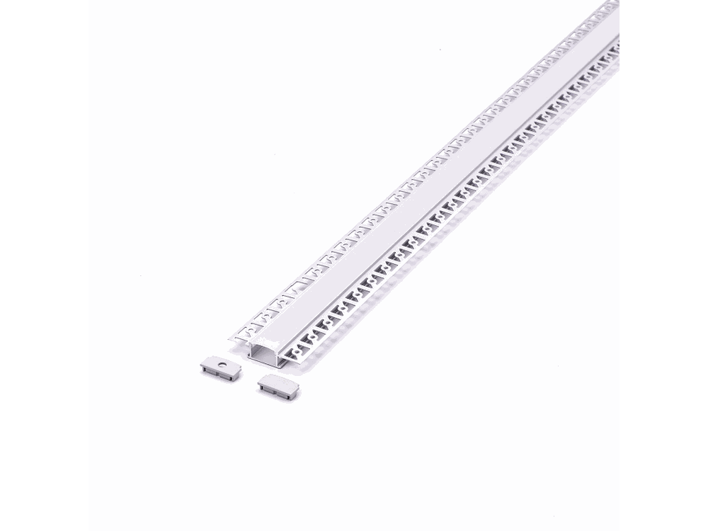Profilo in Alluminio ad Incasso in Cartongesso per Doppia Strip LED (Max l: 20,7mm) Copertura Satinata 2000 x 61,5mm