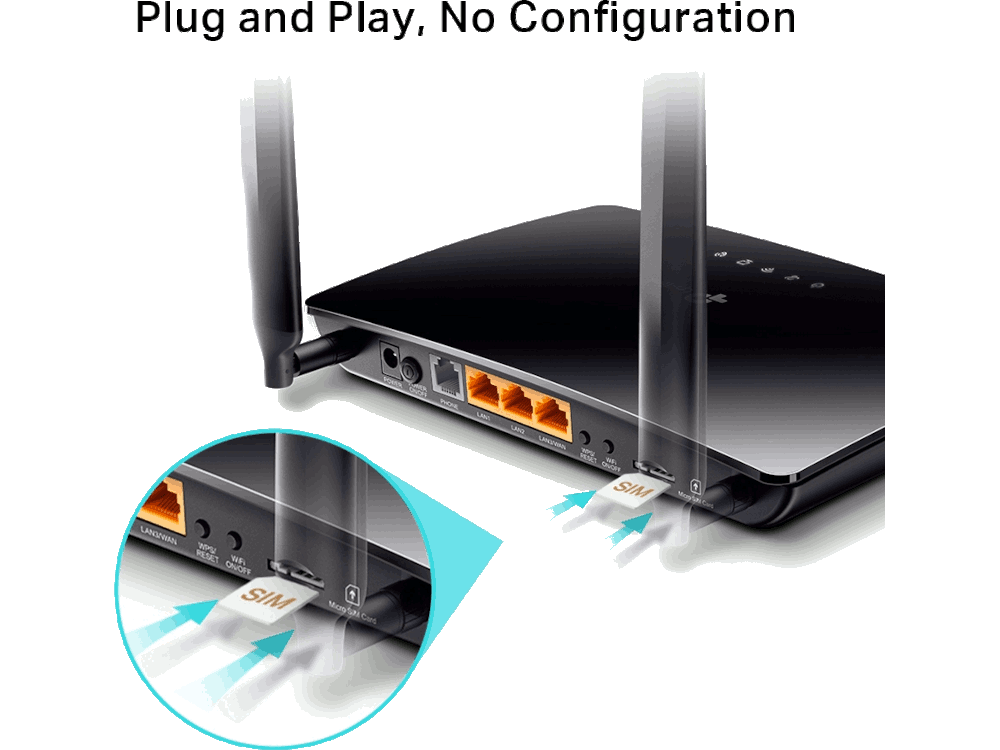 TP-Link TL-MR6500v - Router 4G fino a 150 Mbps/Wireless N fino a 300Mbps, Porta LAN/WAN, Senza configurazione, Antenne LTE smontabili