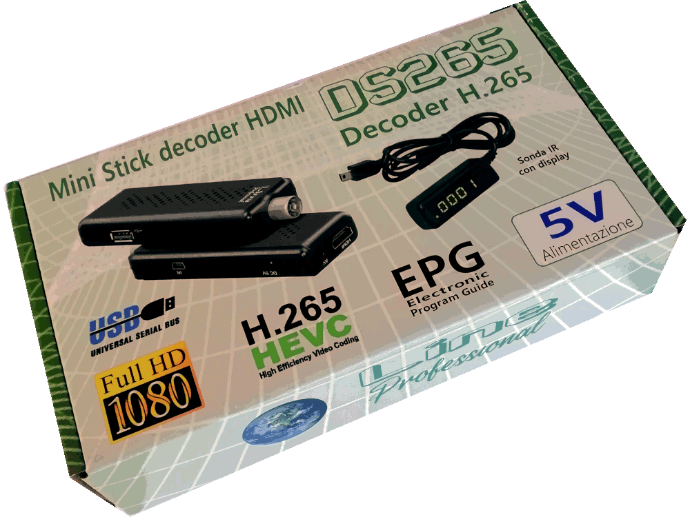**New** Stick Decoder Digitale Terrestre T2 H.265 10 bit Full HD con telecomando 2 in 1 + sonda IR con display