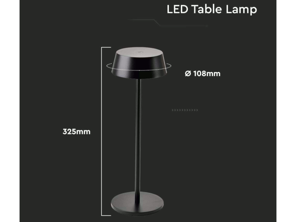 Led 2W Table Lamp 3000K Black Body Ip54 - LUMEN: 200 - LUMEN: 200